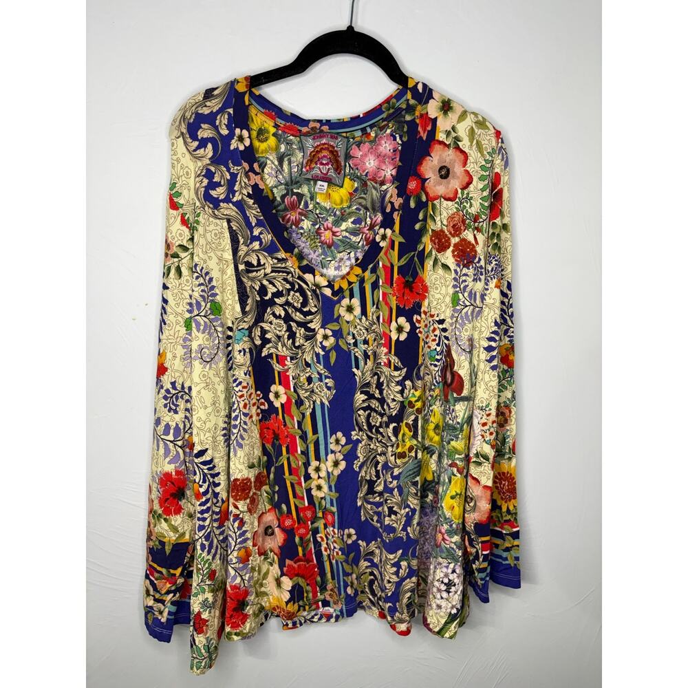Johnny Was Wild Flower Favorite Long Sleeve V-Neck Swing Tee Plus Size XXL